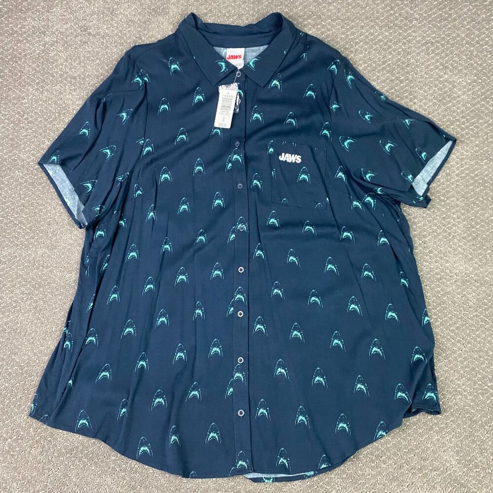Jaws Hawaiian Shirt Men's 5XL Blue Button Up Torrid Universal Rayon Spielberg